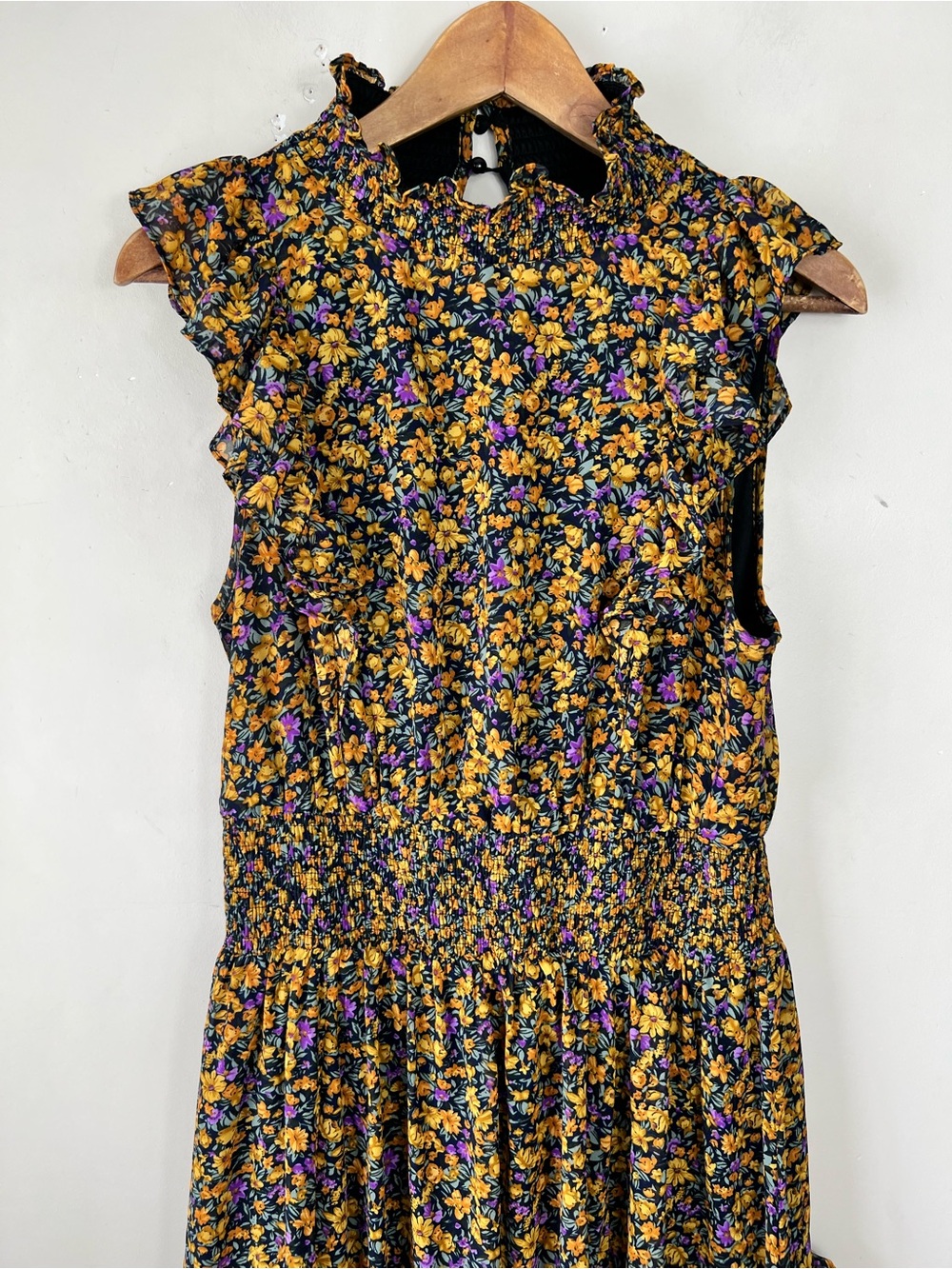 Lulus Evalina Mustard Yellow Floral Print Mock Neck Midi Dress Size Large NWOT - Picture 8 of 15
